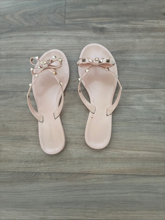 Yengyufly Shoes - Women's Pink Bow Sandals with Gold Stud Accent